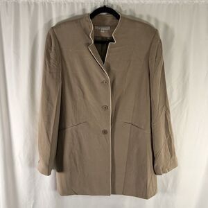 Dressbarn 100% Silk Blazer Jacket Women's 16 Tan Brown Button Up Long Sleeve